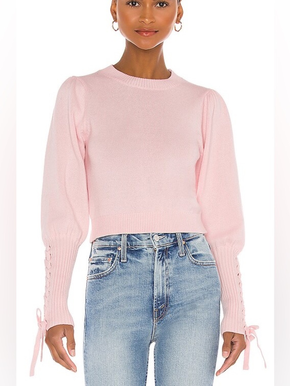 525 Cropped Tie Sleeve Pullover Sweater
